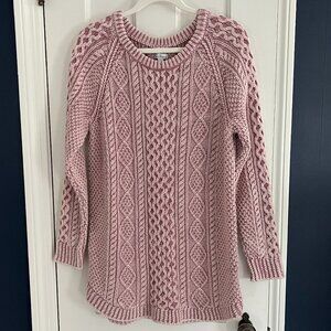 LL Bean Signature Cotton Fisherman Tunic Sweater Dusty Rose Pink Size Large
